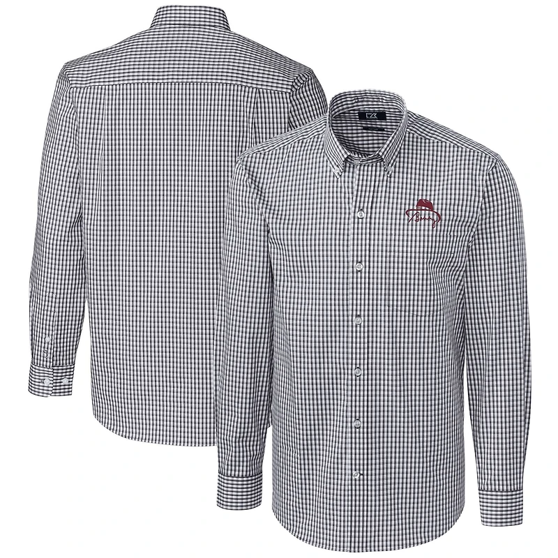 Men's Cutter & Buck Bobby Bowden Charcoal Florida State Seminoles Big Tall Epic Easy Care Gingham Long Sleeve Button-Down Shirt