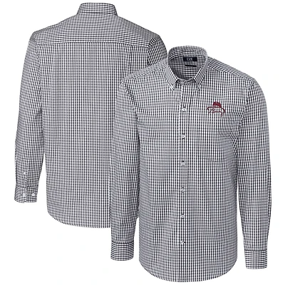 Men's Cutter & Buck Bobby Bowden Charcoal Florida State Seminoles Big Tall Epic Easy Care Gingham Long Sleeve Button-Down Shirt