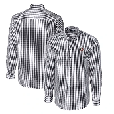 Chemise à manches longues boutonnée Cutter & Buck Charcoal Florida State Seminoles pour homme, grande taille, extensible, carreaux vichy, facile d'entretien.