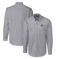 Chemise à manches longues boutonnée Cutter & Buck Charcoal Florida State Seminoles pour homme, grande taille, extensible, carreaux vichy, facile d'entretien.