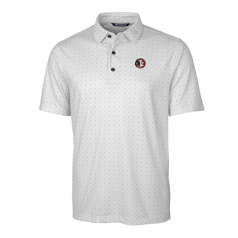 Men's Cutter & Buck Charcoal Florida State Seminoles Primary Team Logo Pike Double Dot Print Stretch Polo