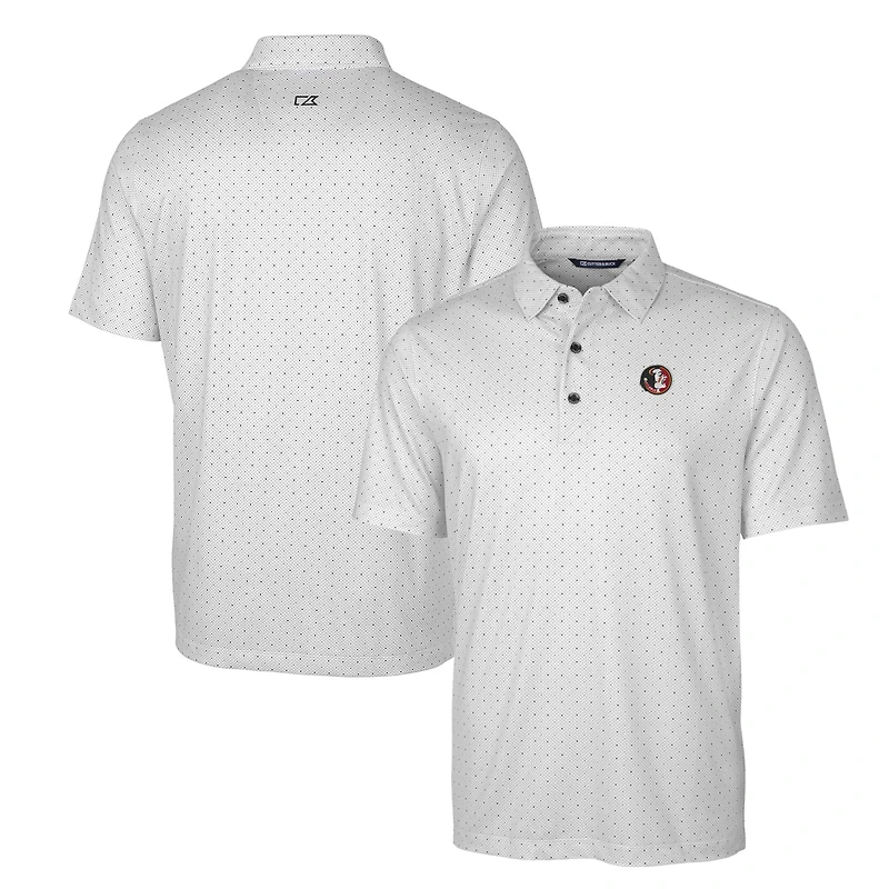 Men's Cutter & Buck Charcoal Florida State Seminoles Primary Team Logo Pike Double Dot Print Stretch Polo