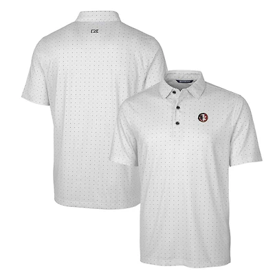 Men's Cutter & Buck Charcoal Florida State Seminoles Primary Team Logo Pike Double Dot Print Stretch Polo