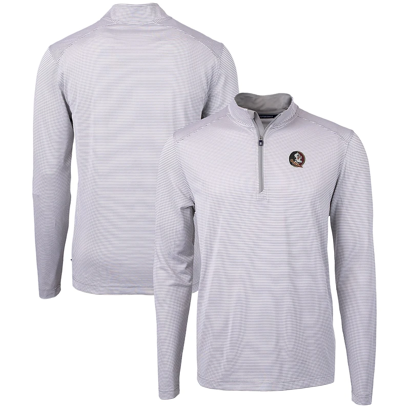 Men's Cutter & Buck Gray/White Florida State Seminoles Big Tall Virtue Eco Pique Micro Stripe Recycled Quarter-Zip Pullover Top