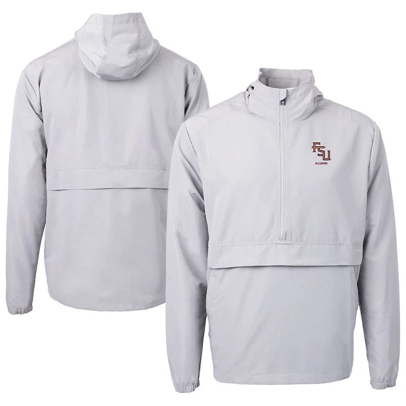 Men's Cutter & Buck  Gray Florida State Seminoles Alumni Logo Charter Eco Knit Recycled Anorak Half-Zip Jacket