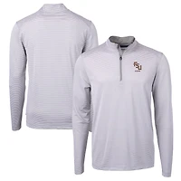 Pull-over Cutter & Buck gris pour homme, logo des anciens élèves Florida State Seminoles, en piqué écologique DryTec Virtue à micro-rayures recyclées et col zippé.