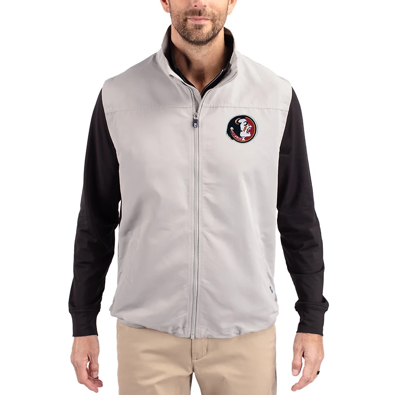 Men's Cutter & Buck Gray Florida State Seminoles Charter Eco Recycled Full-Zip Vest