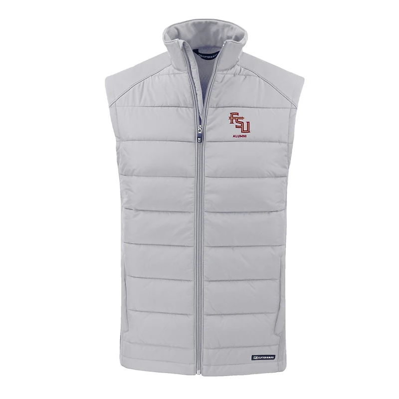 Gilet zippé intégral Cutter & Buck gris Florida State Seminoles Evoke Hybrid Eco Softshell recyclé pour homme