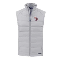 Gilet zippé intégral Cutter & Buck gris Florida State Seminoles Evoke Hybrid Eco Softshell recyclé pour homme
