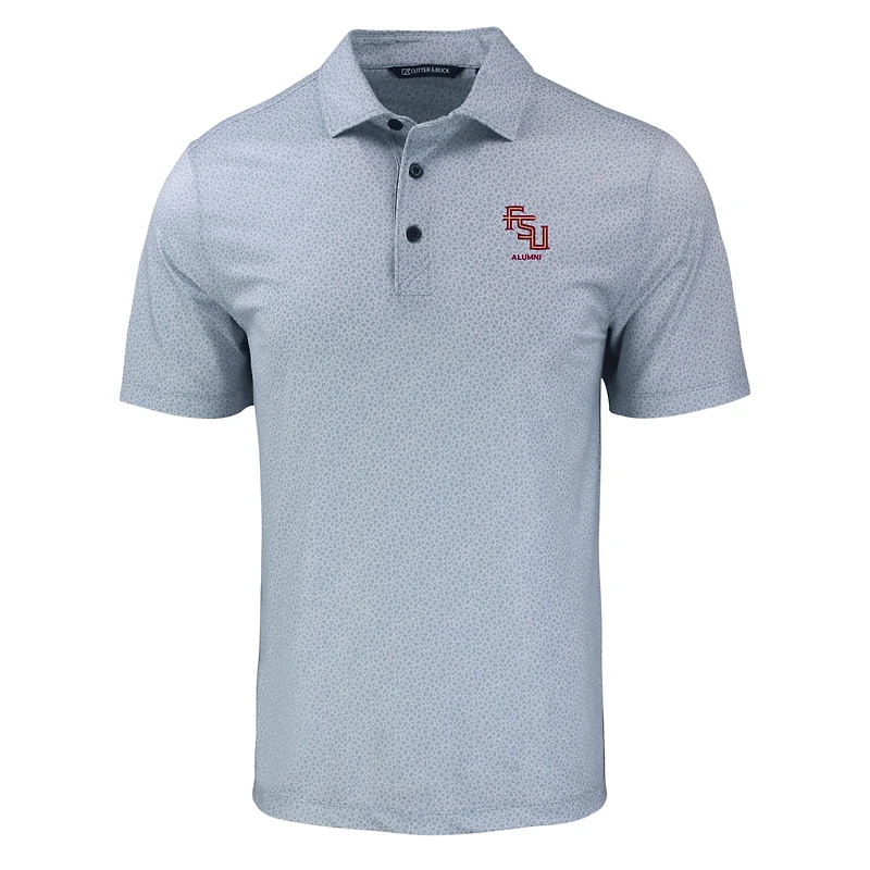 Polo Cutter & Buck Gray Florida State Seminoles Pike Eco Pebble Print Stretch en tissu recyclé pour homme