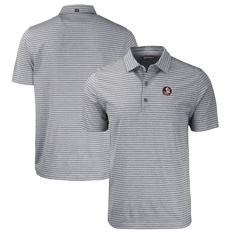 Men's Cutter & Buck Heather Black Florida State Seminoles Forge Eco Heathered Stripe Stretch Recycled Polo