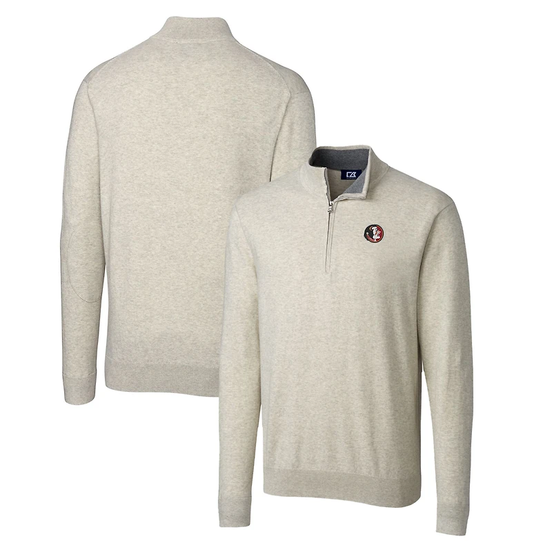 Pull-over zippé quart de tour pour homme Cutter & Buck Oatmeal Florida State Seminoles Lakemont Tri-Blend Big Tall