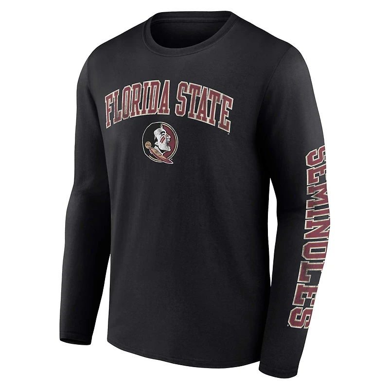 T-shirt noir à manches longues pour hommes Fanatics Florida State Seminoles en détresse avec logo