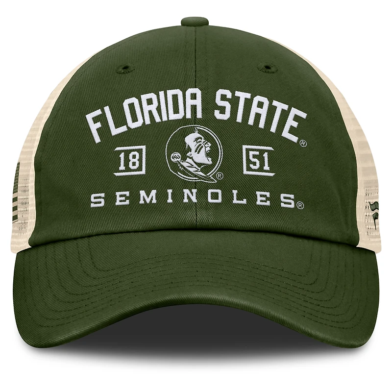 Men's Fanatics Olive Florida State Seminoles OHT Military Appreciation Frontier Trucker Adjustable Hat