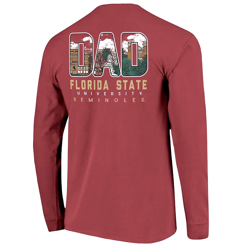T-shirt à manches longues pour homme, couleur grenat, avec dessin du campus des Florida State Seminoles, spécial fête pères