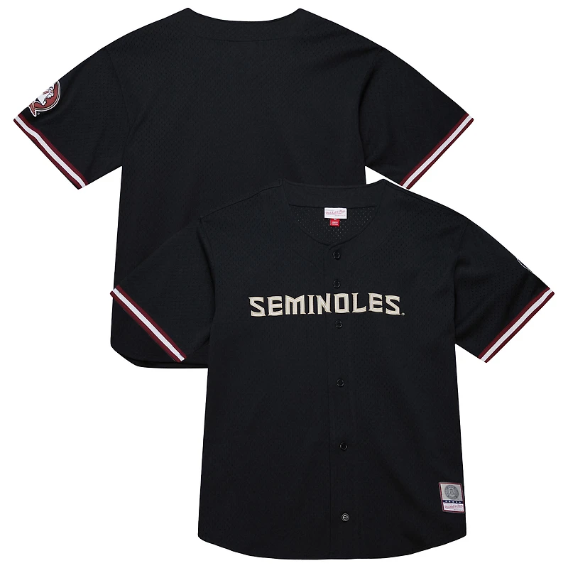 Maillot à boutons complets noir Florida State Seminoles On The Clock pour homme de Mitchell & Ness