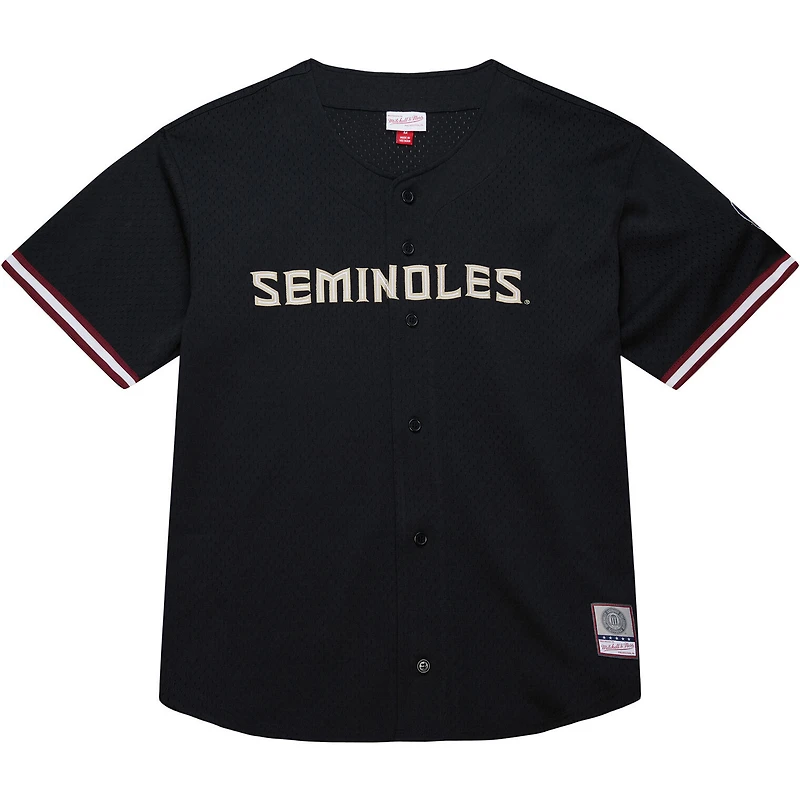 Maillot à boutons complets noir Florida State Seminoles On The Clock pour homme de Mitchell & Ness
