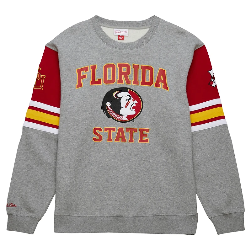 Men's Mitchell & Ness Heather Gray Florida State Seminoles Throwback Allover 4.0 Pullover Sweatshirt