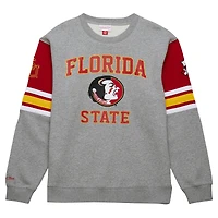Men's Mitchell & Ness Heather Gray Florida State Seminoles Throwback Allover 4.0 Pullover Sweatshirt