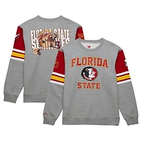 Men's Mitchell & Ness Heather Gray Florida State Seminoles Throwback Allover 4.0 Pullover Sweatshirt