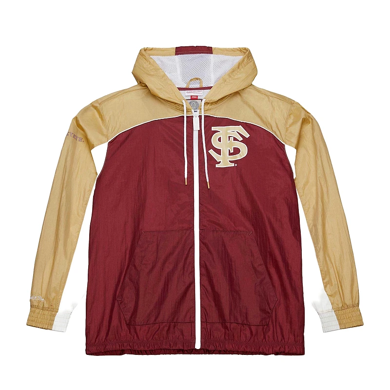 Coupe-vent entièrement zippé de qualité supérieure Big Shot des Florida State Seminoles Mitchell & Ness pour homme, blanc