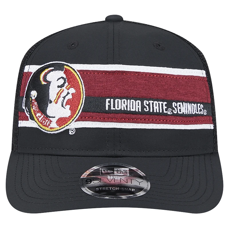 Casquette ajustable extensible à rayures 9SEVENTY Trucker Florida State Seminoles noire/grenat New Era pour homme