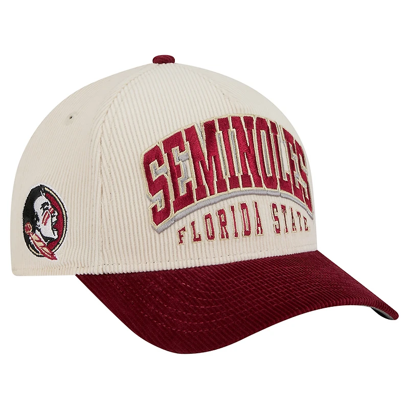 Men's New Era Garnet/Cream Florida State Seminoles Arch Two-Tone Corduroy 9FORTY A-Frame Adjustable Hat