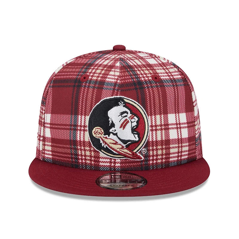 Men's New Era Garnet Florida State Seminoles Plaid 9FIFTY Snapback Hat