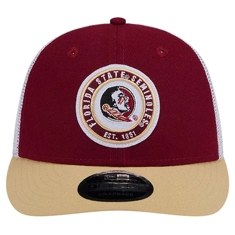 Men's New Era Garnet Florida State Seminoles Throwback Circle Patch 9FIFTY Trucker Snapback Hat