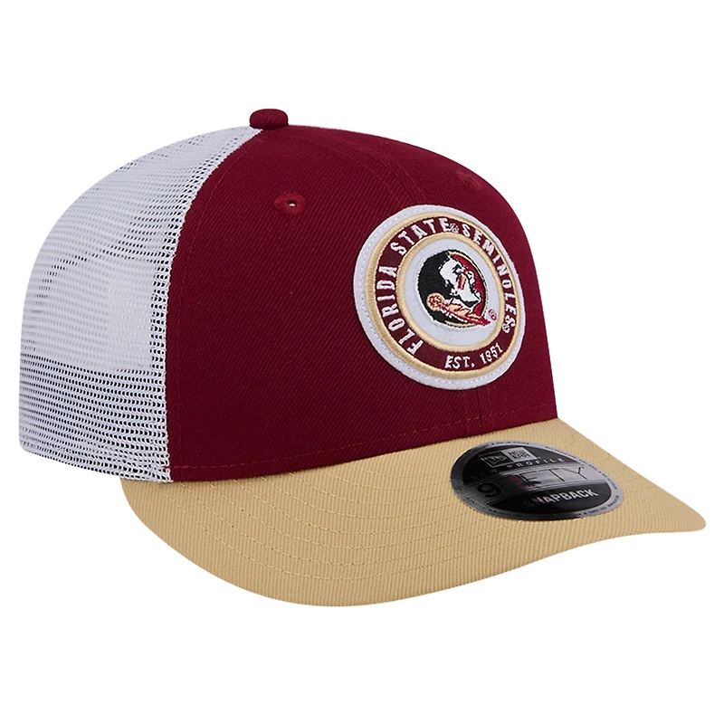 Casquette Snapback Trucker Snapback 9FIFTY New Era Garnet Florida State Seminoles Throwback Circle Patch pour hommes