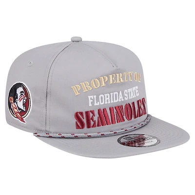 Casquette ajustable vintage de golfeur des Seminoles de l'État de Floride New Era grise pour homme