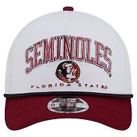 Men's New Era White/Garnet Florida State Seminoles Arch Two-Tone Rope 9FORTY A-Frame M-Crown Adjustable Hat