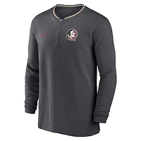 Haut à manches longues demi-zippé Nike Anthracite Florida State Seminoles 2024 Sideline Coach Performance pour homme