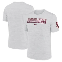 T-shirt Nike Ash Florida State Seminoles Velocity Baseball Wordmark Stack Performance pour homme