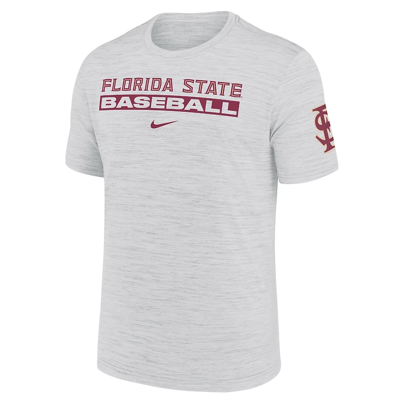 T-shirt Nike Ash Florida State Seminoles Velocity Baseball Wordmark Stack Performance pour homme