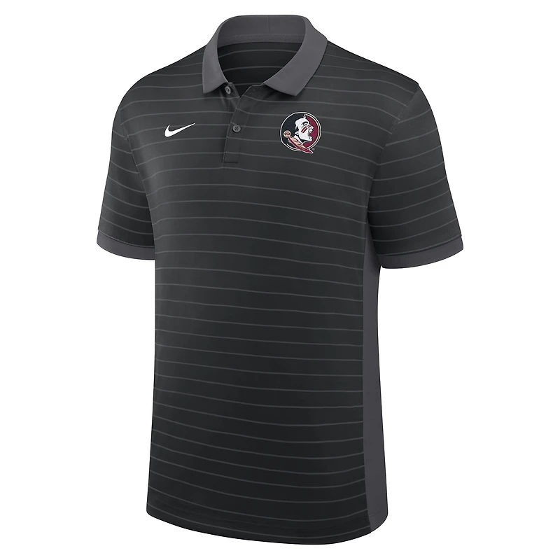 Polo Nike noir Dri-FIT à rayures latérales pour entraîneurs de début saison 2025 des Seminoles l'État Floride homme