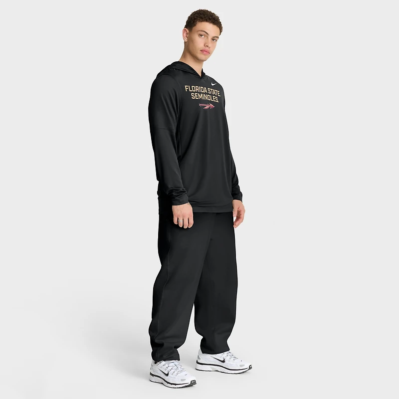 T-shirt à capuche manches longues Nike Florida State Seminoles 2025 Sideline Dri-FIT pour homme, noir