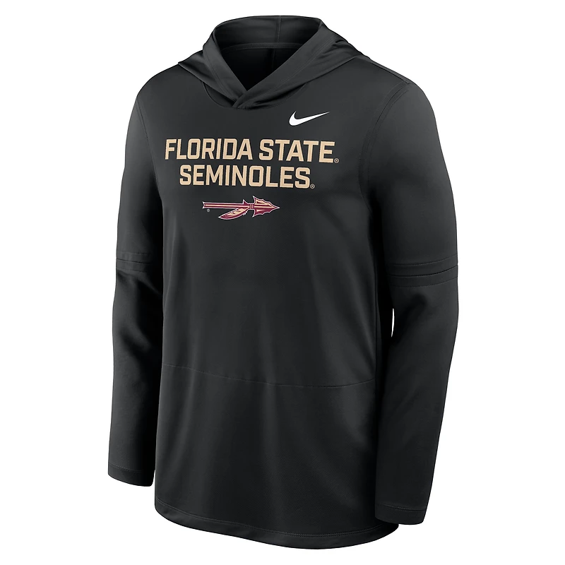 T-shirt à capuche manches longues Nike Florida State Seminoles 2025 Sideline Dri-FIT pour homme, noir