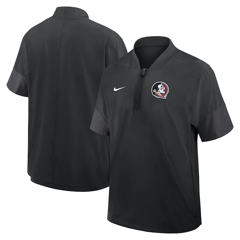Men's Nike Black Florida State Seminoles 2025 Sideline Short Sleeve Quarter-Zip Dri-FIT Coach Jacket