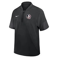 Veste d'entraîneur Nike noire pour homme, Florida State Seminoles 2025 Sideline, manches courtes, fermeture éclair au quart, technologie Dri-FIT