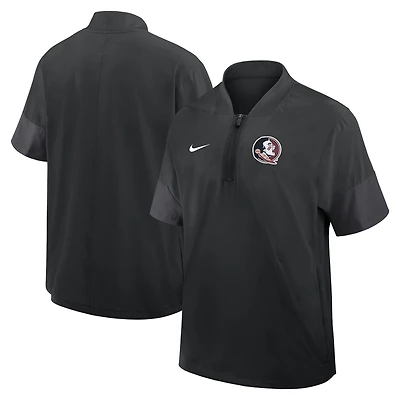 Men's Nike Black Florida State Seminoles 2025 Sideline Short Sleeve Quarter-Zip Dri-FIT Coach Jacket