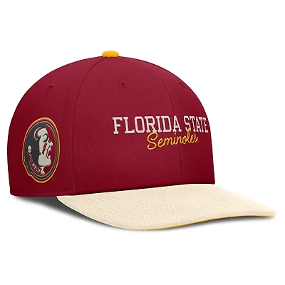 Casquette Nike Pro Legacy Snapback grenat/crème pour homme des Florida State Seminoles