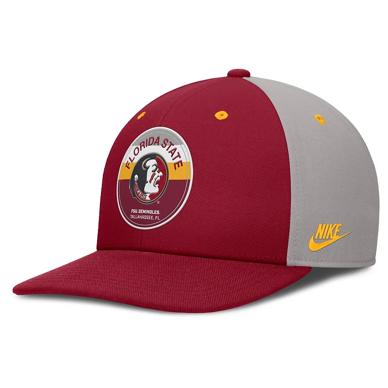 Casquette Nike Prep Pro Performance Snapback pour homme, couleur grenat/gris, Florida State Seminoles