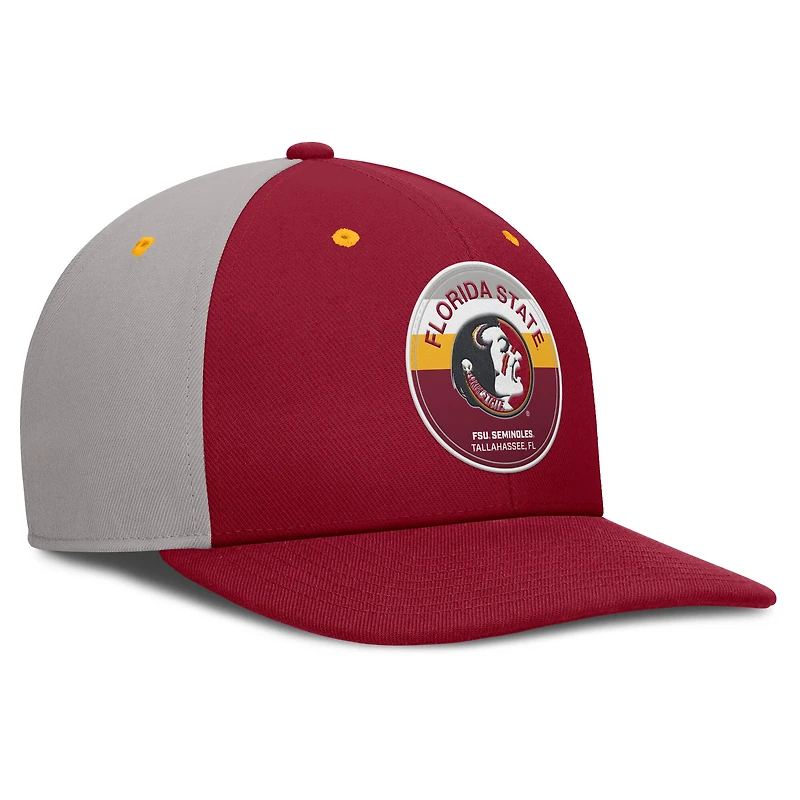 Casquette Nike Prep Pro Performance Snapback pour homme, couleur grenat/gris, Florida State Seminoles