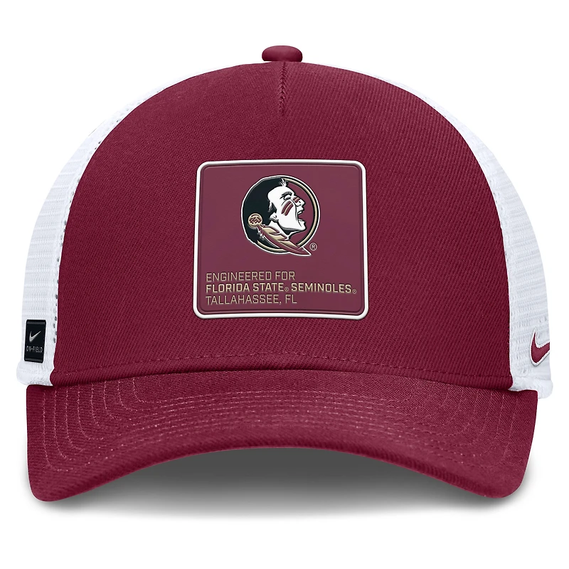 Men's Nike  Garnet/White Florida State Seminoles 2025 On-Field Rise Engineered Trucker Adjustable Hat