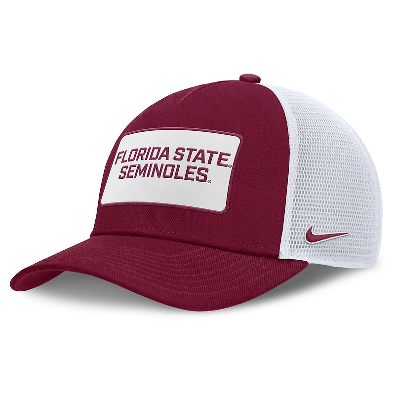 Men's Nike Garnet/White Florida State Seminoles 2025 On-Field Rise Patch Trucker Adjustable Hat