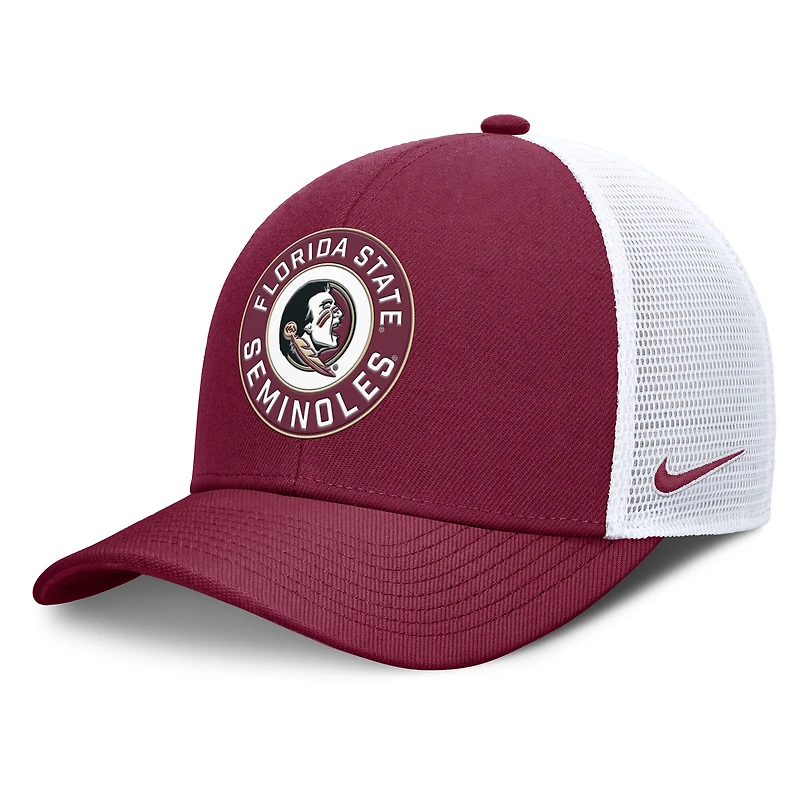 Casquette ajustable Nike Rise Primetime Performance Trucker pour homme, grenat/blanc, Florida State Seminoles