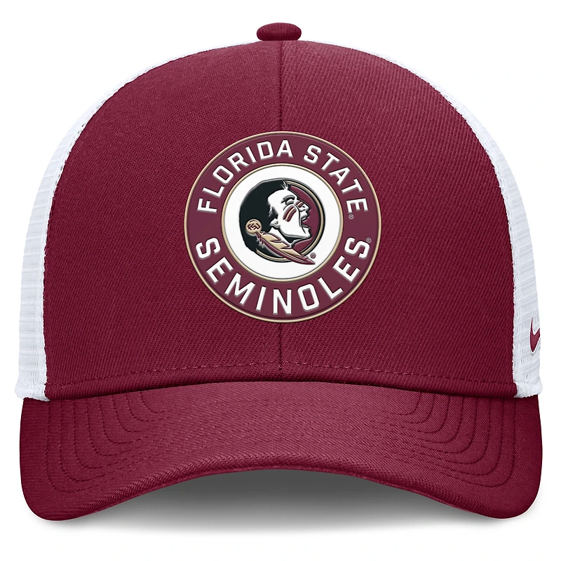 Casquette ajustable Nike Rise Primetime Performance Trucker pour homme, grenat/blanc, Florida State Seminoles