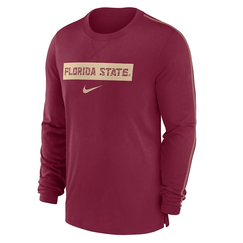 Men's Nike Garnet Florida State Seminoles 2024 Sideline Player Tri-Blend Performance Long Sleeve T-Shirt