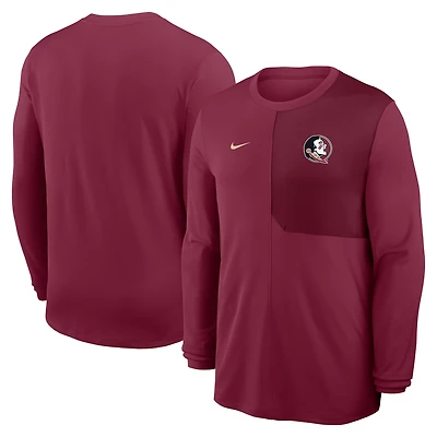 Maillot Nike Garnet Florida State Seminoles 2025 Sideline Coach UV Dri-FIT à manches longues pour homme